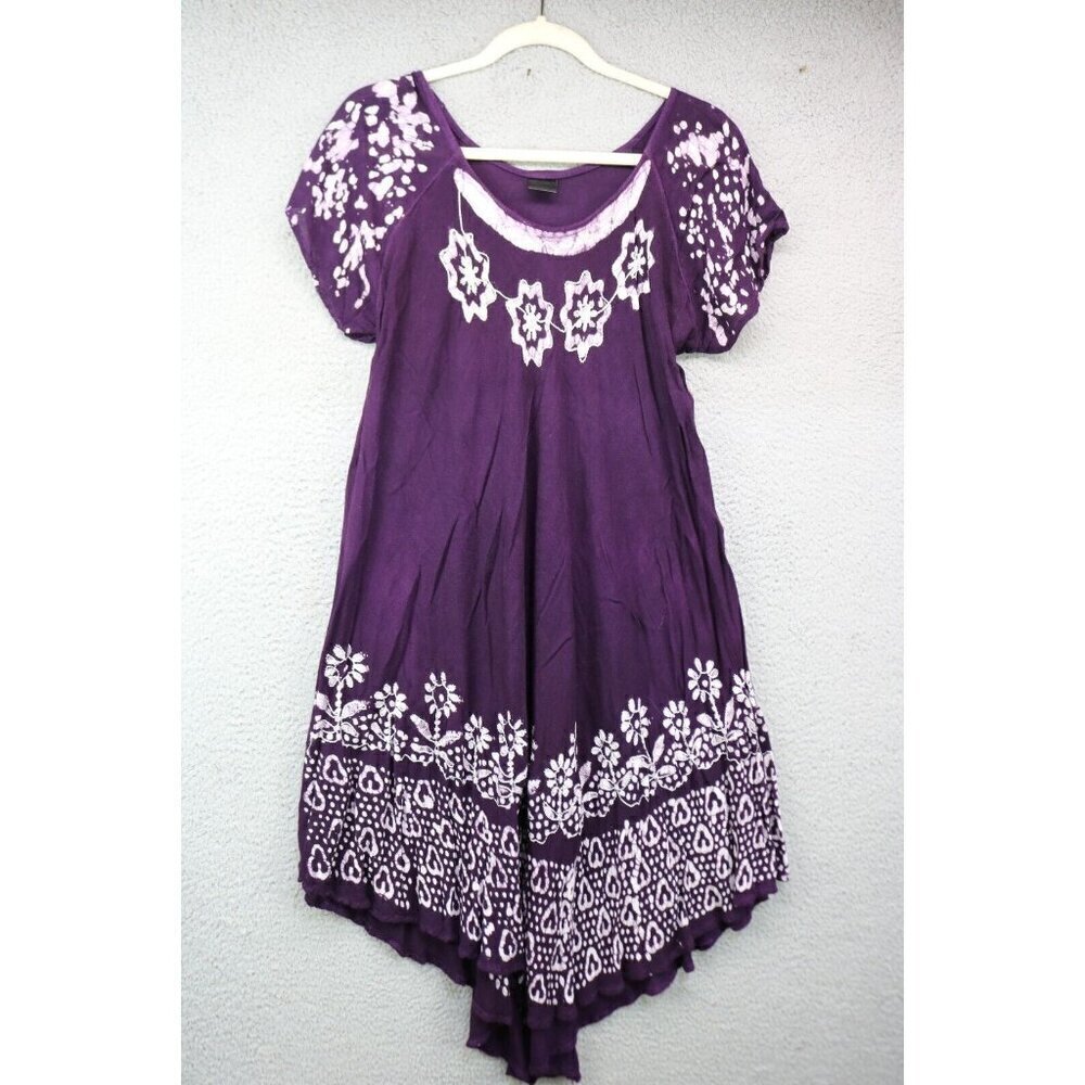 Ana & Kate Purple Embroidered Gauzy‎ Dress/Cover-Up-Asymmetrical Hem-One Size